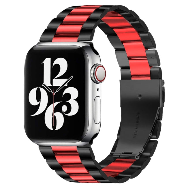 Fold Buckle 3 Beads Stainless Steel Watch Band For Apple Watch Ultra 49mm&Watch Ultra 2 49mm / Series 9&8&7 45mm / SE 3&SE 2&6&SE&5&4 44mm / 3&2&1 42mm(Black Red)-garmade.com