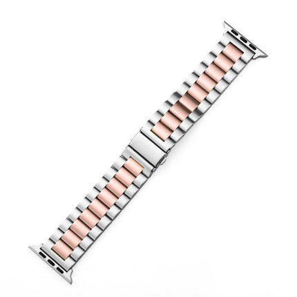 Fold Buckle 3 Beads Stainless Steel Watch Band For Apple Watch Ultra 49mm&Watch Ultra 2 49mm / Series 9&8&7 45mm / SE 3&SE 2&6&SE&5&4 44mm / 3&2&1 42mm(Silver Pink)-garmade.com
