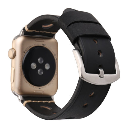 For Apple Watch Series 3 & 2 & 1 38mm Retro Hole Genuine Leather Wrist Watch Band(Black)-garmade.com