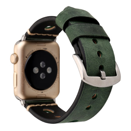 For Apple Watch Series 3 & 2 & 1 38mm Retro Hole Genuine Leather Wrist Watch Band(Green)-garmade.com