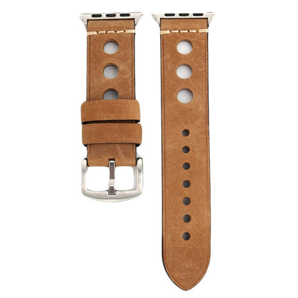 For Apple Watch Series 3 & 2 & 1 38mm Retro Hole Genuine Leather Wrist Watch Band(Khaki)-garmade.com