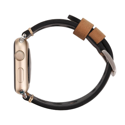 For Apple Watch Series 3 & 2 & 1 38mm Retro Hole Genuine Leather Wrist Watch Band(Khaki)-garmade.com