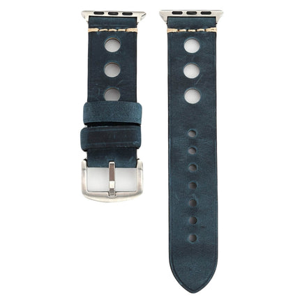 For Apple Watch Series 3 & 2 & 1 38mm Retro Hole Genuine Leather Wrist Watch Band(Blue)-garmade.com