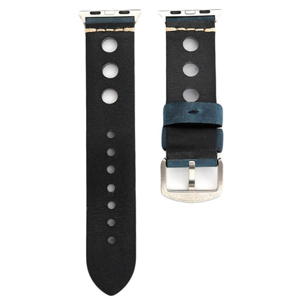 For Apple Watch Series 3 & 2 & 1 38mm Retro Hole Genuine Leather Wrist Watch Band(Blue)-garmade.com