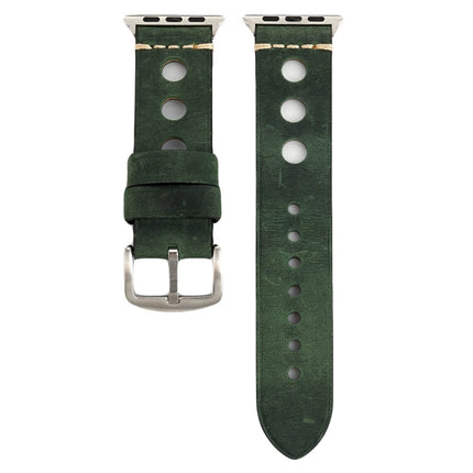 For Apple Watch Series 3 & 2 & 1 42mm Retro Hole Genuine Leather Wrist Watch Band(Green)-garmade.com