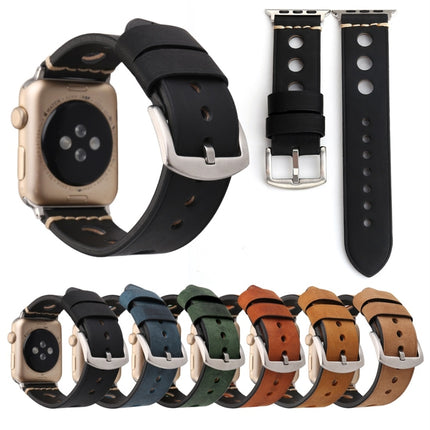For Apple Watch Series 3 & 2 & 1 42mm Retro Hole Genuine Leather Wrist Watch Band(Brown)-garmade.com