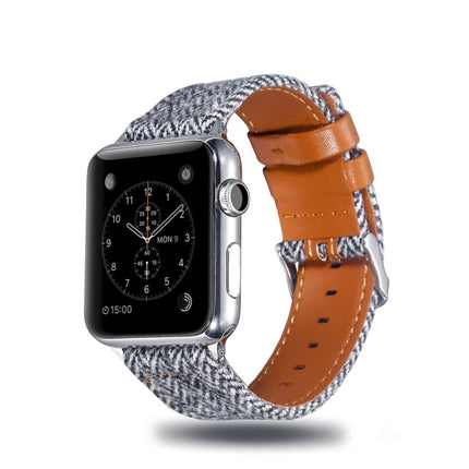 Cloth+Top-grain Leather Wrist Watch Band for Apple Watch Series 5 & 4 40mm / 3 & 2 & 1 38mm-garmade.com