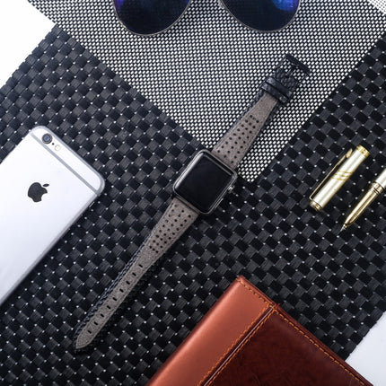 Round Hole Top-grain Leather Wrist Watch Band for Apple Watch Series 5 & 4 40mm / 3 & 2 & 1 38mm-garmade.com