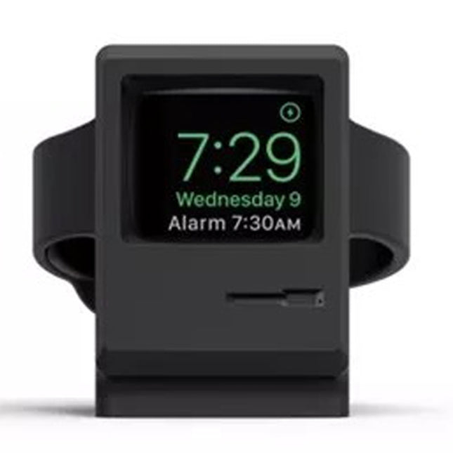 Retro Style Silica Gel Apple Watch Charging Dock Stand Holder Station(Black)-garmade.com