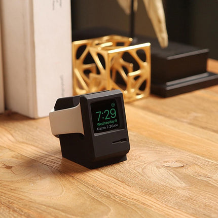 Retro Style Silica Gel Apple Watch Charging Dock Stand Holder Station(Black)-garmade.com