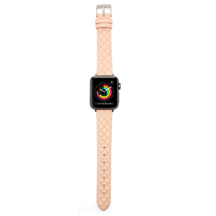 Rhombus Top Layer Cowhide Leather Watch Band For Apple Watch Series 9&8&7 41mm / SE 3&SE 2&6&SE&5&4 40mm / 3&2&1 38mm (Pink)-garmade.com