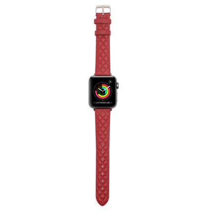 Rhombus Top Layer Cowhide Leather Watch Band For Apple Watch Series 9&8&7 41mm / SE 3&SE 2&6&SE&5&4 40mm / 3&2&1 38mm (Red)-garmade.com