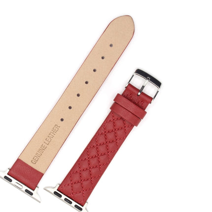 Rhombus Top Layer Cowhide Leather Watch Band For Apple Watch Series 9&8&7 41mm / SE 3&SE 2&6&SE&5&4 40mm / 3&2&1 38mm (Red)-garmade.com