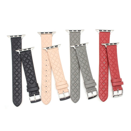 Rhombus Top Layer Cowhide Leather Watch Band For Apple Watch Series 9&8&7 41mm / SE 3&SE 2&6&SE&5&4 40mm / 3&2&1 38mm (Black)-garmade.com