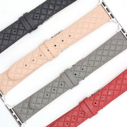 Rhombus Top Layer Cowhide Leather Watch Band For Apple Watch Series 9&8&7 41mm / SE 3&SE 2&6&SE&5&4 40mm / 3&2&1 38mm (Pink)-garmade.com