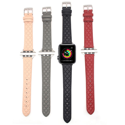 Rhombus Top Layer Cowhide Leather Watch Band For Apple Watch Series 9&8&7 41mm / SE 3&SE 2&6&SE&5&4 40mm / 3&2&1 38mm (Black)-garmade.com