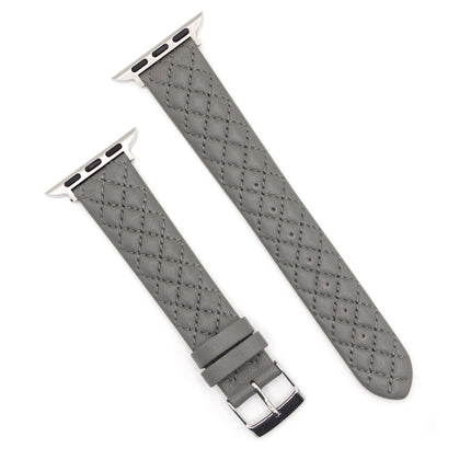 Rhombus Top Layer Cowhide Leather Watch Band For Apple Watch Ultra 49mm&Watch Ultra 2 49mm / Series 9&8&7 45mm / SE 3&SE 2&6&SE&5&4 44mm / 3&2&1 42mm (Grey)-garmade.com