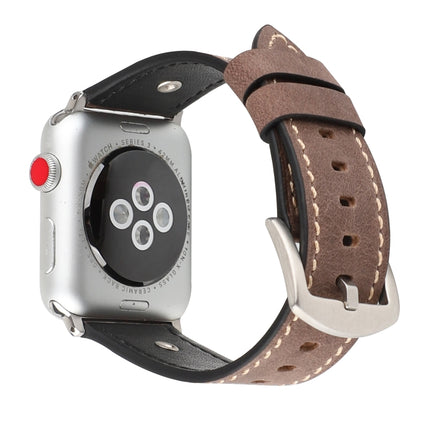 Crowe Star Embossing Texture Genuine Leather Wrist Watch Band for Apple Watch Series 3 & 2 & 1 38mm(Khaki)-garmade.com