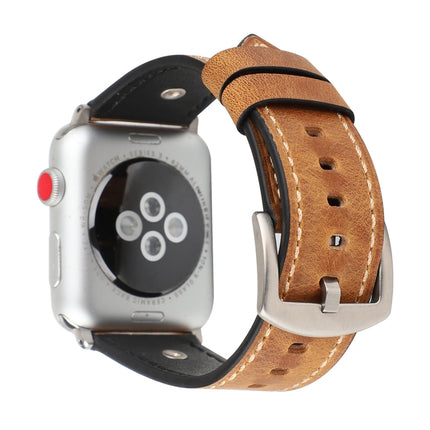 Crowe Star Embossing Texture Genuine Leather Wrist Watch Band for Apple Watch Series 3 & 2 & 1 38mm(Light Brown)-garmade.com