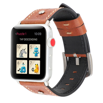 Crowe Star Embossing Texture Genuine Leather Wrist Watch Band for Apple Watch Series 3 & 2 & 1 38mm(Dark Brown)-garmade.com