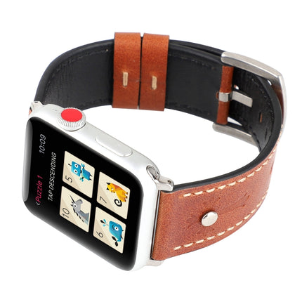 Crowe Star Embossing Texture Genuine Leather Wrist Watch Band for Apple Watch Series 3 & 2 & 1 38mm(Dark Brown)-garmade.com