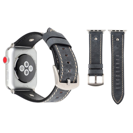 Crowe Star Embossing Texture Genuine Leather Wrist Watch Band for Apple Watch Series 3 & 2 & 1 42mm(Grey)-garmade.com