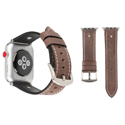 Crowe Star Embossing Texture Genuine Leather Wrist Watch Band for Apple Watch Series 3 & 2 & 1 42mm(Khaki)-garmade.com