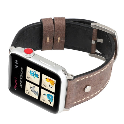Crowe Star Embossing Texture Genuine Leather Wrist Watch Band for Apple Watch Series 3 & 2 & 1 42mm(Khaki)-garmade.com
