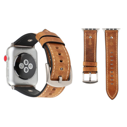 Crowe Star Embossing Texture Genuine Leather Wrist Watch Band for Apple Watch Series 3 & 2 & 1 42mm(Light Brown)-garmade.com
