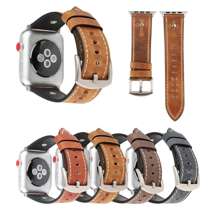 Crowe Star Embossing Texture Genuine Leather Wrist Watch Band for Apple Watch Series 3 & 2 & 1 42mm(Dark Brown)-garmade.com