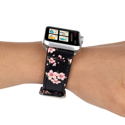 Fashion Plum Blossom Pattern Genuine Leather Wrist Watch Band for Apple Watch Series 3 & 2 & 1 38mm(Black)-garmade.com