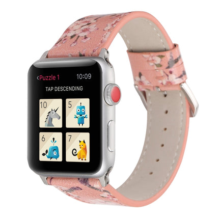 Fashion Plum Blossom Pattern Genuine Leather Wrist Watch Band for Apple Watch Series 3 & 2 & 1 38mm(Pink)-garmade.com