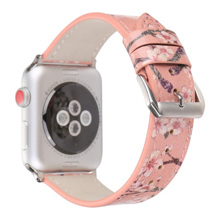 Fashion Plum Blossom Pattern Genuine Leather Wrist Watch Band for Apple Watch Series 3 & 2 & 1 38mm(Pink)-garmade.com