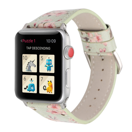 Fashion Plum Blossom Pattern Genuine Leather Wrist Watch Band for Apple Watch Series 3 & 2 & 1 38mm-garmade.com