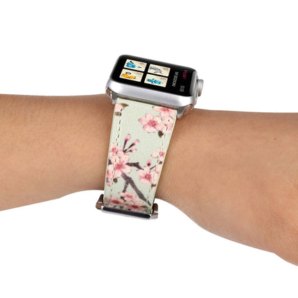 Fashion Plum Blossom Pattern Genuine Leather Wrist Watch Band for Apple Watch Series 3 & 2 & 1 38mm-garmade.com