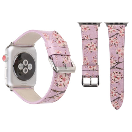 Fashion Plum Blossom Pattern Genuine Leather Wrist Watch Band for Apple Watch Series 3 & 2 & 1 38mm(Purple)-garmade.com
