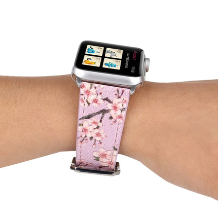 Fashion Plum Blossom Pattern Genuine Leather Wrist Watch Band for Apple Watch Series 3 & 2 & 1 38mm(Purple)-garmade.com