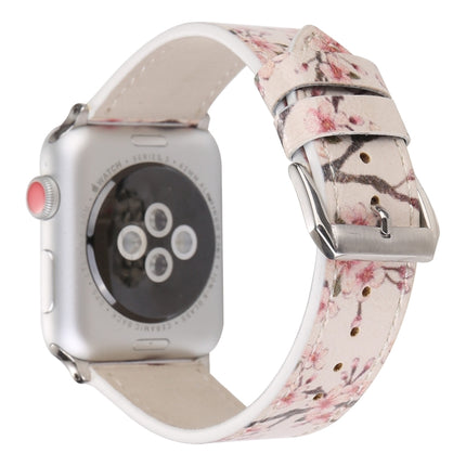 Fashion Plum Blossom Pattern Genuine Leather Wrist Watch Band for Apple Watch Series 3 & 2 & 1 38mm(White)-garmade.com