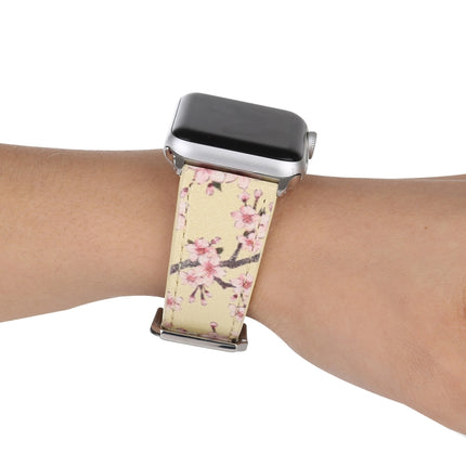 Fashion Plum Blossom Pattern Genuine Leather Wrist Watch Band for Apple Watch Series 3 & 2 & 1 38mm(Yellow)-garmade.com