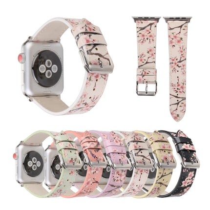 Fashion Plum Blossom Pattern Genuine Leather Wrist Watch Band for Apple Watch Series 3 & 2 & 1 38mm(White)-garmade.com