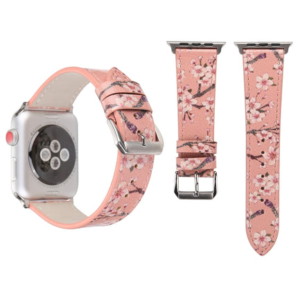 Fashion Plum Blossom Pattern Genuine Leather Wrist Watch Band for Apple Watch Series 3 & 2 & 1 42mm(Pink)-garmade.com