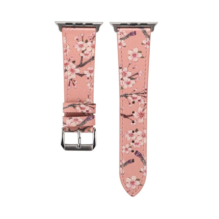 Fashion Plum Blossom Pattern Genuine Leather Wrist Watch Band for Apple Watch Series 3 & 2 & 1 42mm(Pink)-garmade.com