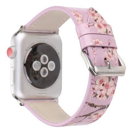 Fashion Plum Blossom Pattern Genuine Leather Wrist Watch Band for Apple Watch Series 3 & 2 & 1 42mm(Purple)-garmade.com