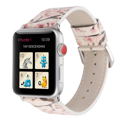 Fashion Plum Blossom Pattern Genuine Leather Wrist Watch Band for Apple Watch Series 3 & 2 & 1 42mm(White)-garmade.com