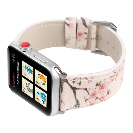 Fashion Plum Blossom Pattern Genuine Leather Wrist Watch Band for Apple Watch Series 3 & 2 & 1 42mm(White)-garmade.com