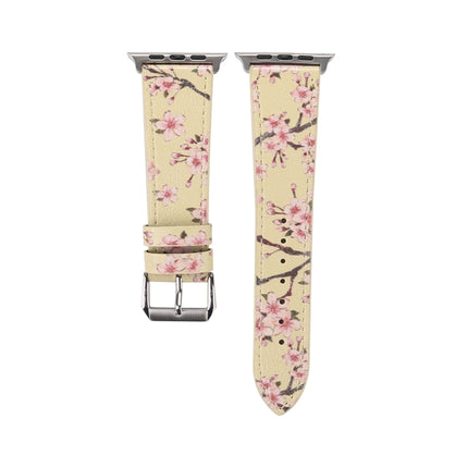 Fashion Plum Blossom Pattern Genuine Leather Wrist Watch Band for Apple Watch Series 3 & 2 & 1 42mm(Yellow)-garmade.com