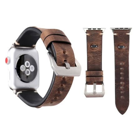 For Apple Watch Series 3 & 2 & 1 38mm Simple Fashion Cowhide Big Eyes Pattern Watch Strap(Coffee)-garmade.com