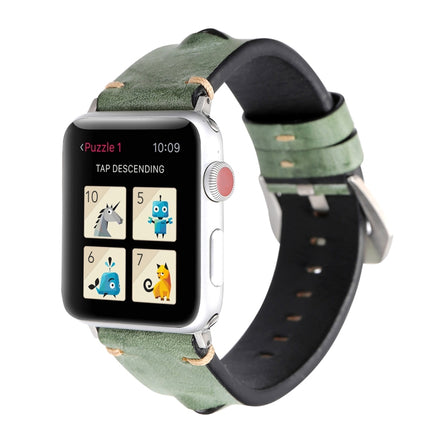 For Apple Watch Series 3 & 2 & 1 38mm Simple Fashion Cowhide Big Eyes Pattern Watch Strap(Green)-garmade.com