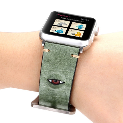 For Apple Watch Series 3 & 2 & 1 38mm Simple Fashion Cowhide Big Eyes Pattern Watch Strap(Green)-garmade.com