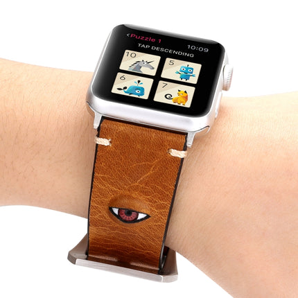 For Apple Watch Series 3 & 2 & 1 38mm Simple Fashion Cowhide Big Eyes Pattern Watch Strap(Brown)-garmade.com